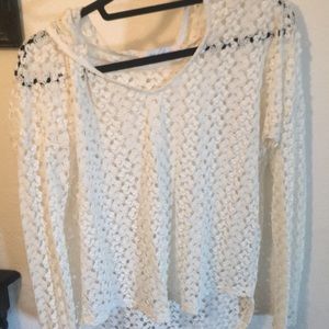 Hooded Long sleeved lace pull over